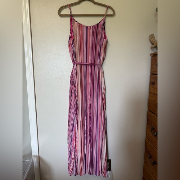 NEW 18/20 Lane Bryant pleated elegant fully lined Striped Pink Maxi Dress - Picture 3 of 9